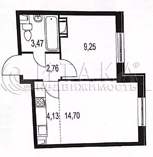1-к. квартира, 34,7 м, 3/8 эт. - Фото 0