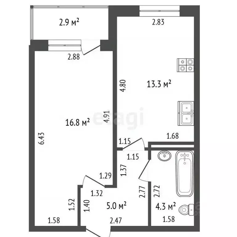 1-к кв. Ростовская область, Таганрог ул. 1-я Котельная, 71-12 (39.2 м) - Фото 2
