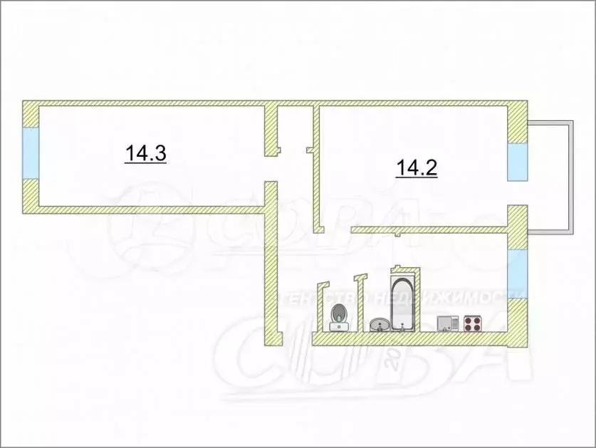 2-к. квартира, 45 м, 4/5 эт. - Фото 1