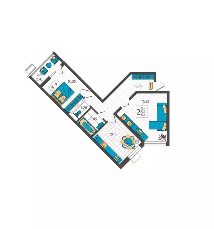 2-комнатная квартира: Анапа, улица Крылова, 13к3 (54 м) - Фото 1