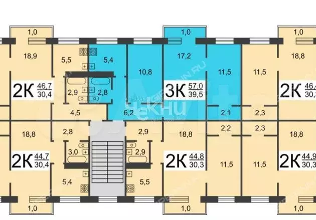 3-к. квартира, 56,7 м, 5/5 эт. - Фото 0