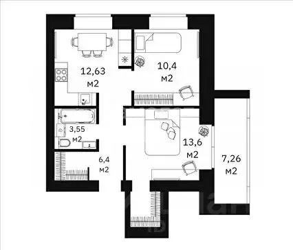 2-к кв. Тюменская область, Тюмень ул. Революции, 228 (46.15 м) - Фото 1