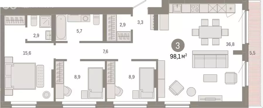 3-комнатная квартира: Новосибирск, квартал Лебедевский (98.1 м) - Фото 1