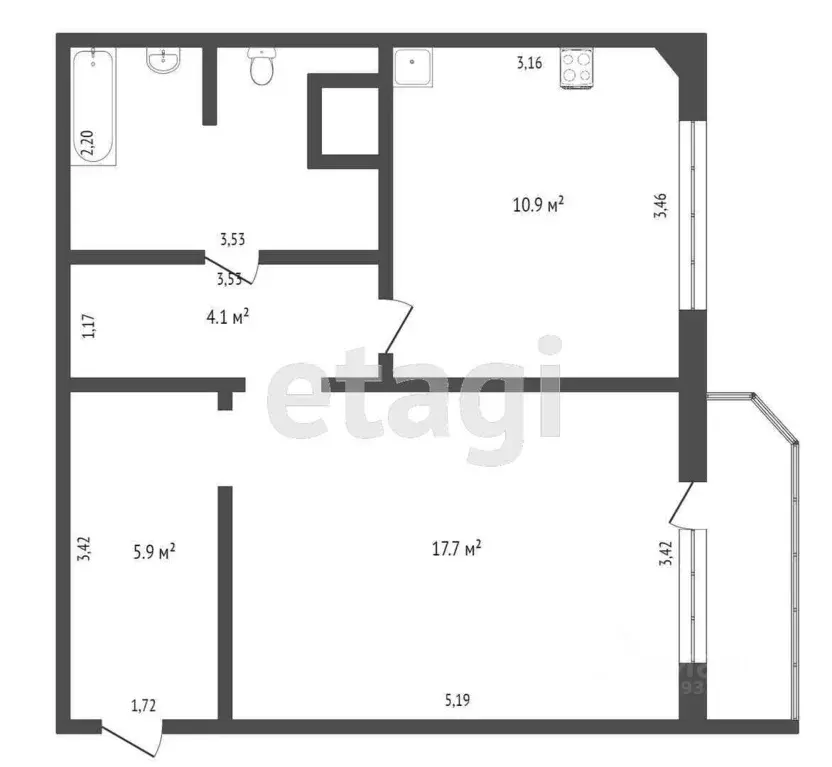 1-к кв. Тюменская область, Тюмень ул. Федюнинского, 54 (45.9 м) - Фото 2