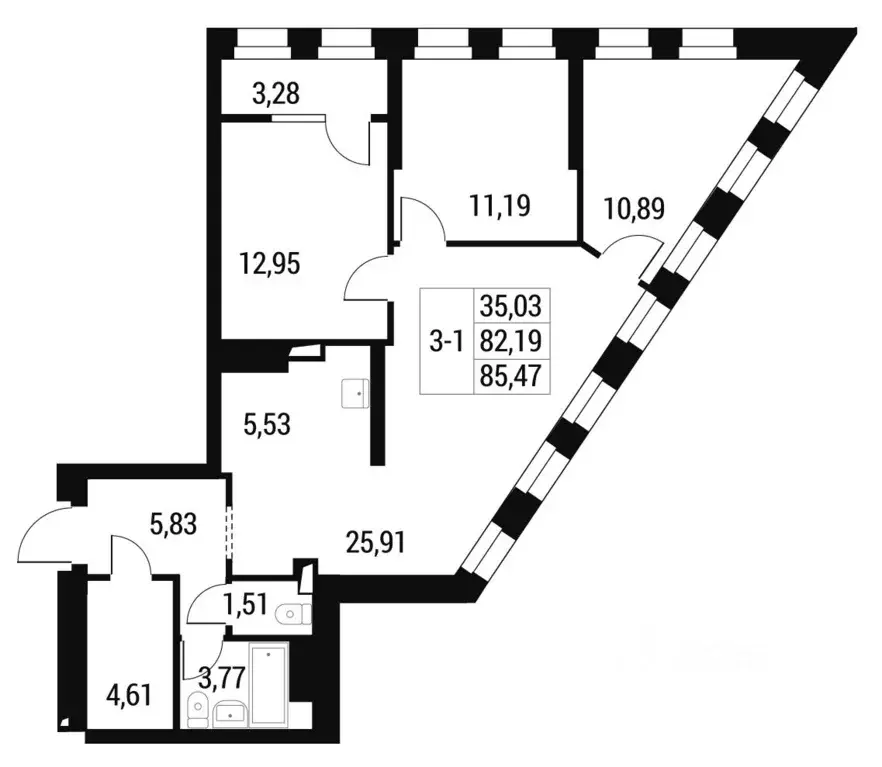 3-к кв. Самарская область, Самара просп. Масленникова, 7А (85.47 м) - Фото 1