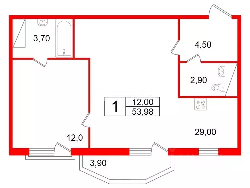 1-к кв. Санкт-Петербург ул. Ленсовета, 87к3 (53.9 м) - Фото 2