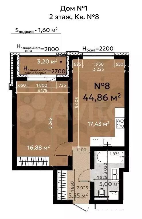 2-к. квартира, 46,5 м, 2/4 эт. - Фото 0