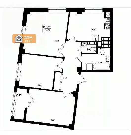 3-комнатная квартира: Симферополь, Парковая улица, 2 (74.82 м) - Фото 1