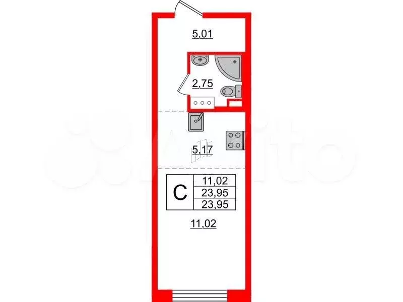 Квартира-студия, 24 м, 4/16 эт. - Фото 0