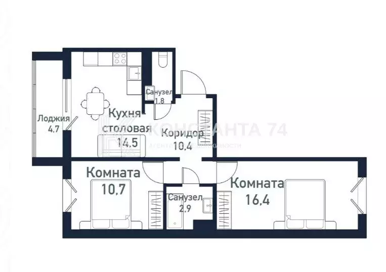 2-комнатная квартира: посёлок Западный, микрорайон Притяжение, улица ... - Фото 0
