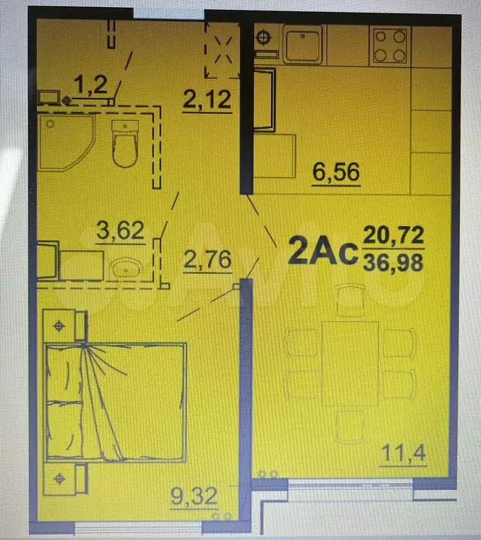 1-к. квартира, 37 м, 6/15 эт. - Фото 0
