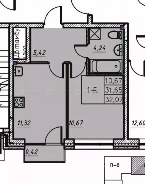 1-к кв. Татарстан, Казань Адмиралтейская ул., 2 (32.2 м) - Фото 2