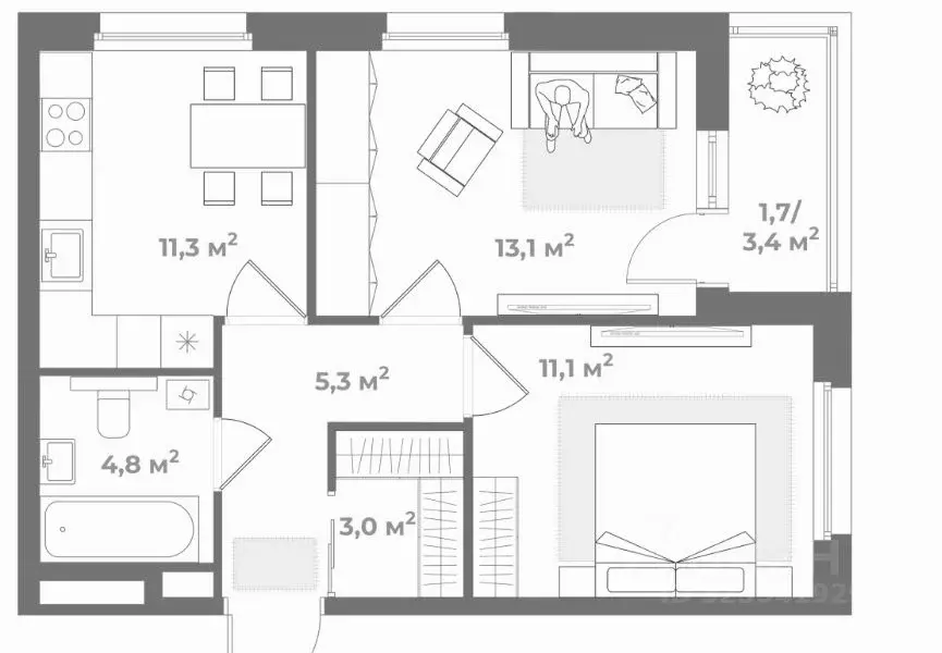 2-к кв. Тверская область, Тверь ул. 2-я Красина, 64 (50.3 м) - Фото 2