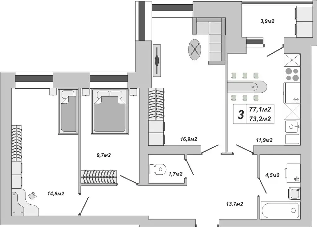Продаётся 3-к квартира, 77.1 м - Фото 1