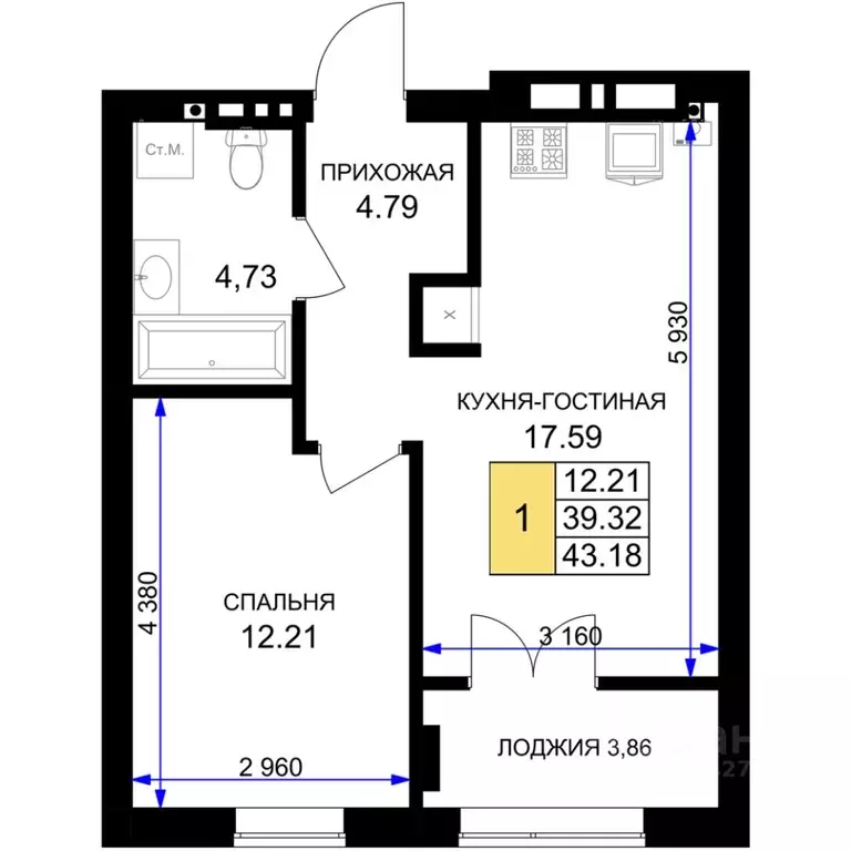 1-к кв. Калининградская область, Гурьевск Включи жилой комплекс (43.18 ... - Фото 0