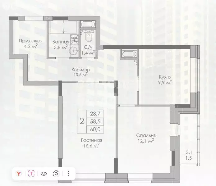 2-комнатная квартира: Липецк, Московская улица, 159к1 (60 м) - Фото 1