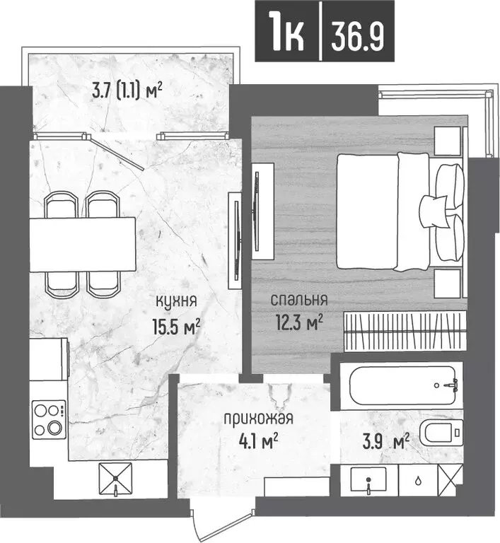 1-комнатная квартира: Калининградская область, Светлогорск (36.9 м) - Фото 0