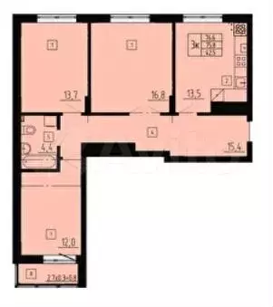 3-к. квартира, 76,6 м, 6/8 эт. - Фото 1