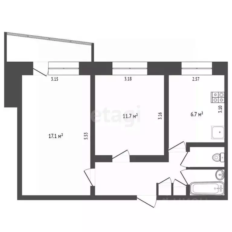 2-к кв. Крым, Симферополь ул. Бела Куна (46.8 м) - Фото 2