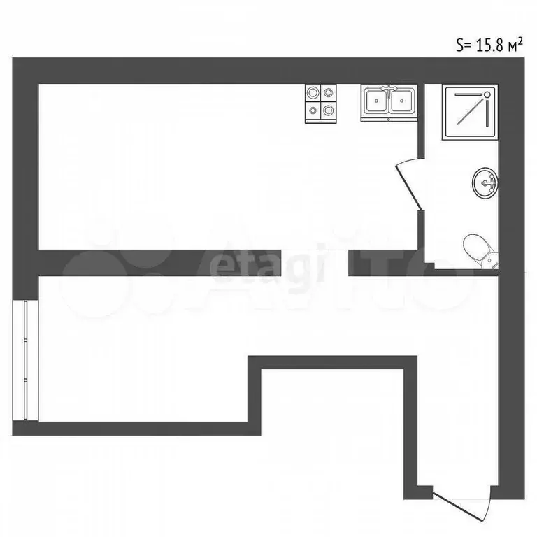 Апартаменты-студия, 15,8 м, 1/6 эт. - Фото 0