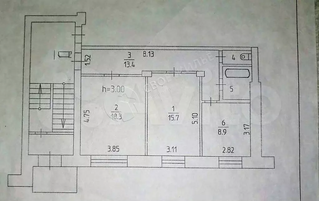 2-к. квартира, 61,3 м, 1/4 эт. - Фото 0