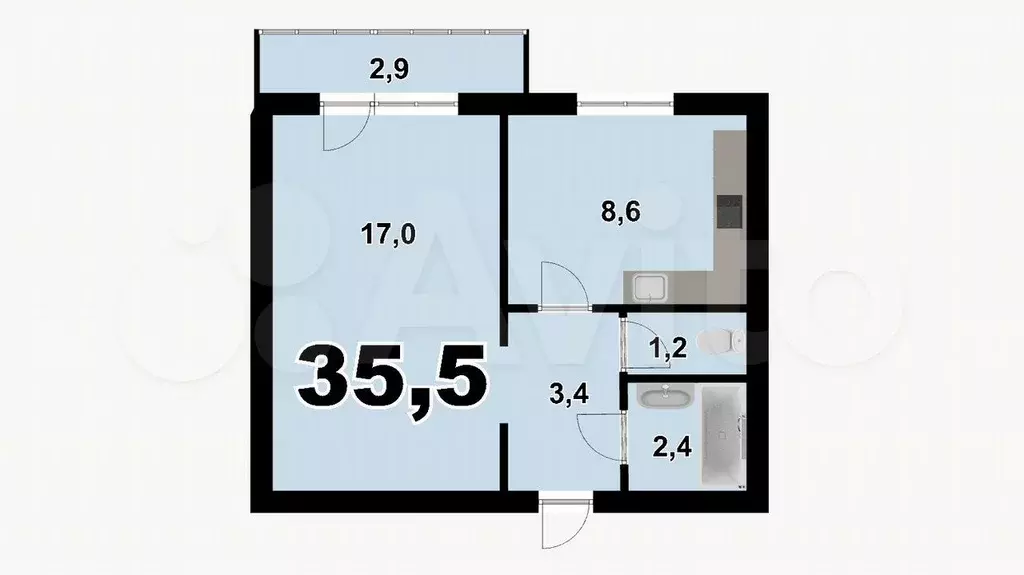 1-к. квартира, 35 м, 7/9 эт. - Фото 0