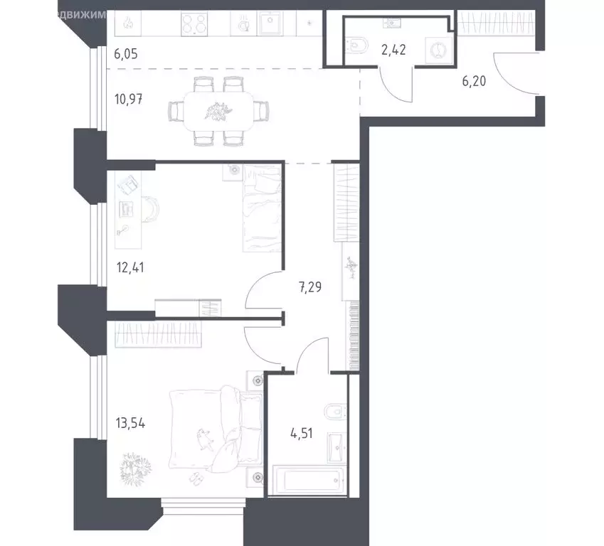 2-комнатная квартира: Красногорск, жилой комплекс Спутник, 21 (63.39 ... - Фото 1