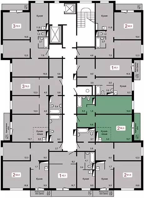 Продаётся квартира-студия, 56.3 м - Фото 1