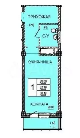 Квартира-студия, 34,3 м, 15/15 эт. - Фото 0