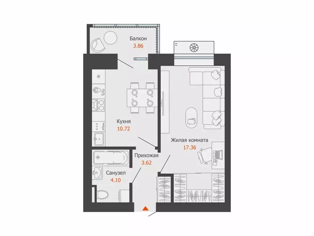 1-комнатная квартира: Волгоград, ЖК Центропарк (37 м) - Фото 1