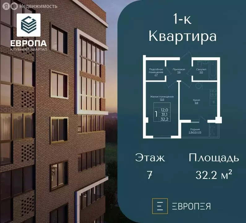 1-комнатная квартира: Краснодар, жилой комплекс Европа-Сити, жилой ... - Фото 0