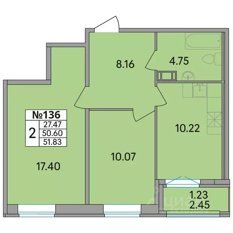 2-к кв. Ленинградская область, Всеволожский район, Агалатовское с/пос, ... - Фото 1