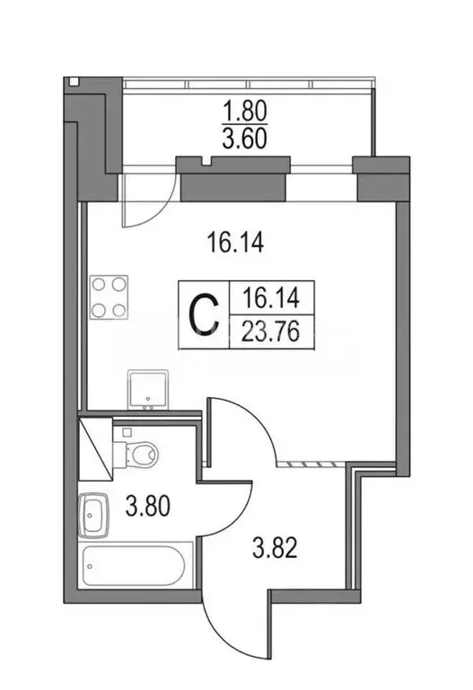 Квартира-студия: Санкт-Петербург, Коломяжский проспект, 13к2 (23 м) - Фото 1
