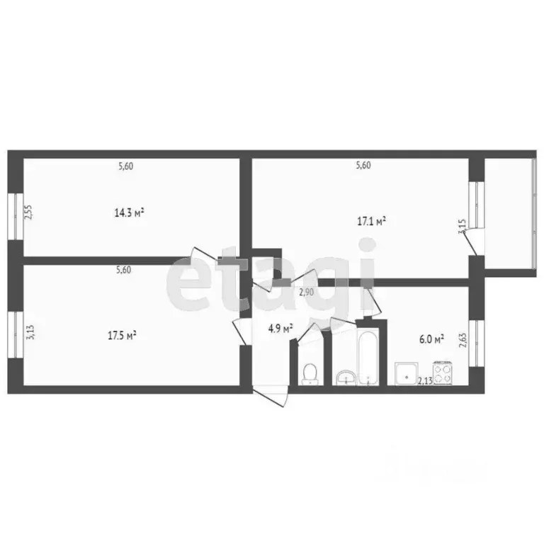 3-к кв. Крым, Симферополь ул. Самокиша (60.0 м) - Фото 2