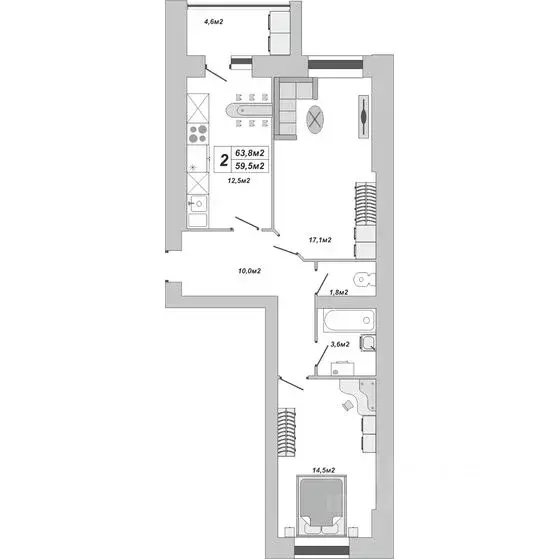 2-к кв. Тамбовская область, Тамбов ул. Чичерина, 7/3 (63.8 м) - Фото 2