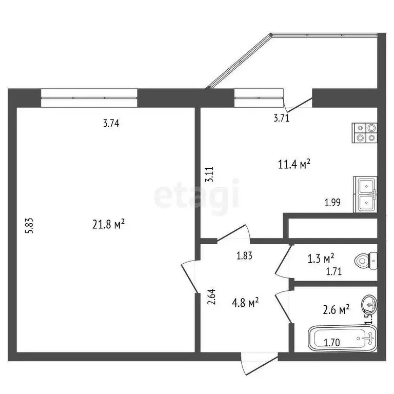 1-комнатная квартира: Тюмень, Обдорская улица, 7 (41.8 м) - Фото 1