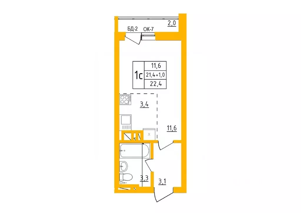 Студия Башкортостан, Уфа ул. имени Фронтовых Бригад, 15/1 (22.2 м) - Фото 0