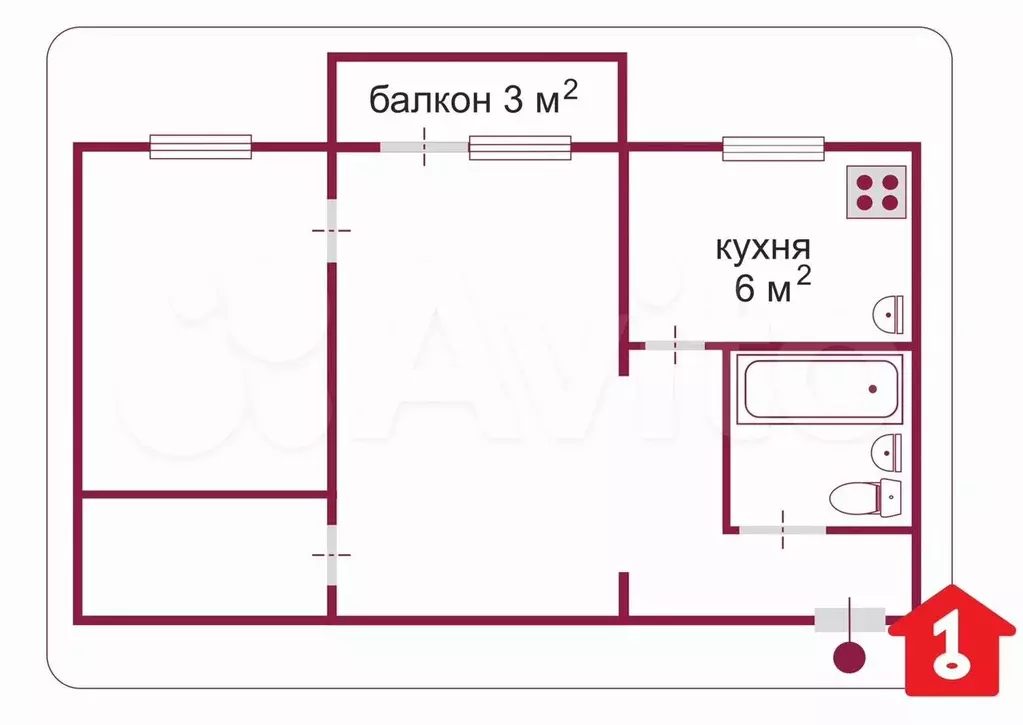 2-к. квартира, 42 м, 4/5 эт. - Фото 0