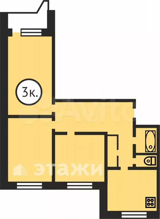 3-к. квартира, 73,8 м, 1/9 эт. - Фото 0