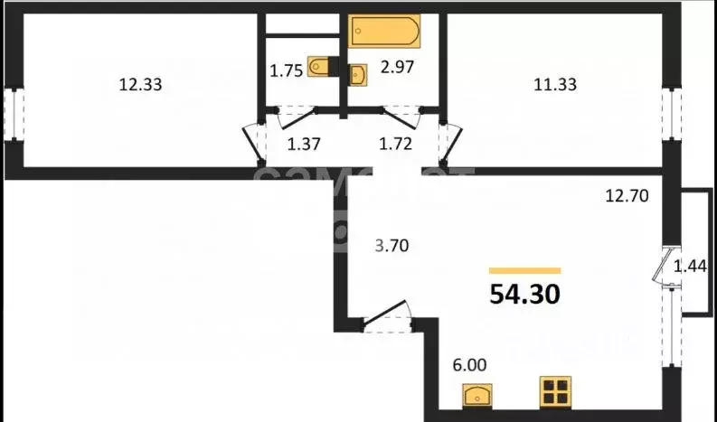 2-к кв. Челябинская область, Челябинск Нефтебазовая ул., 1-13 (54.3 м) - Фото 2