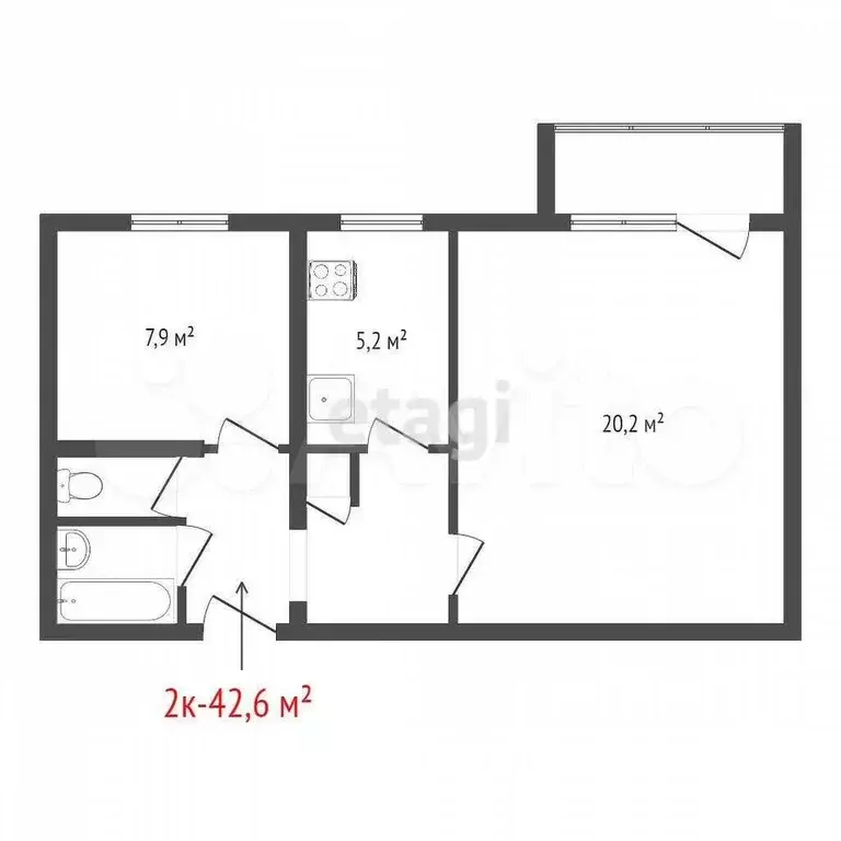 2-к. квартира, 42 м, 9/9 эт. - Фото 0