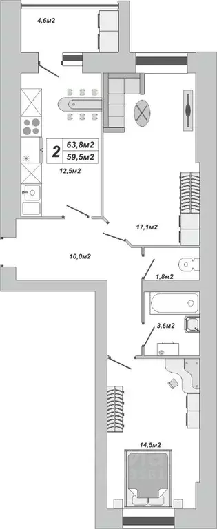 2-к кв. Тамбовская область, Тамбов ул. Чичерина, 7/1к3 (63.8 м) - Фото 1