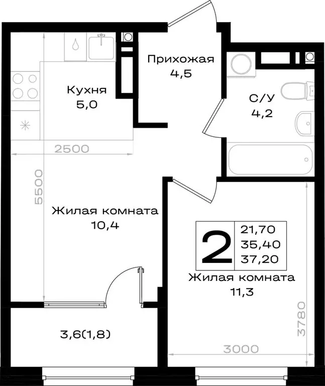 2-комнатная квартира: Аксай, Новый Аксай (37.2 м) - Фото 0