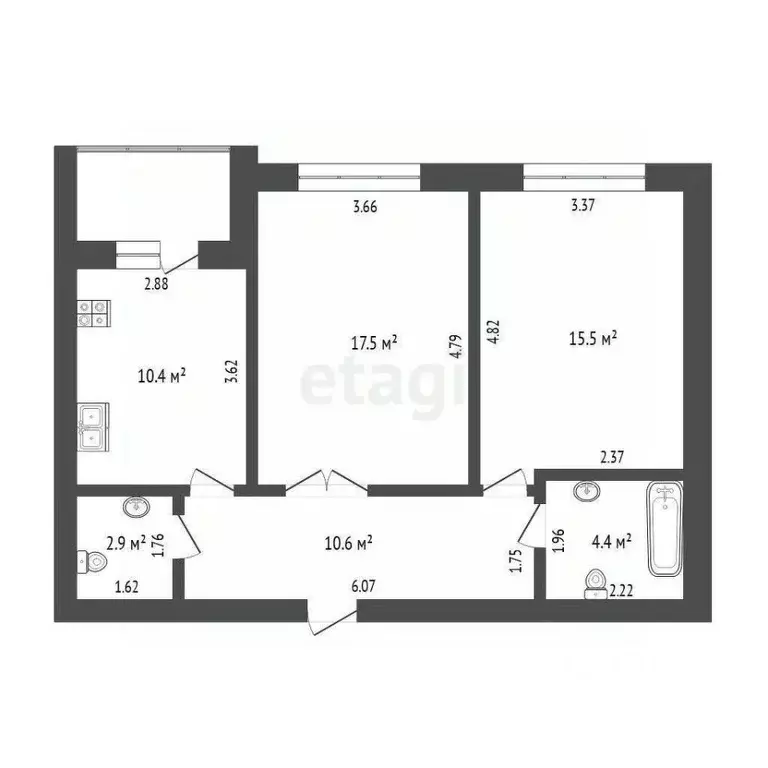 2-к кв. Тюменская область, Тюмень Полевая ул., 105к3 (61.0 м) - Фото 1