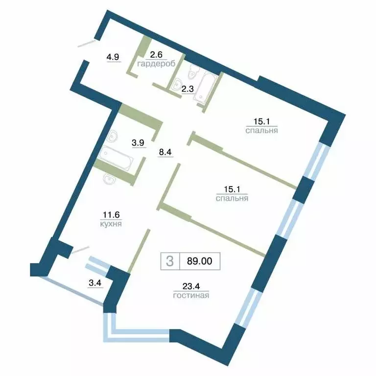3-комнатная квартира: Красноярск, улица Профсоюзов, 1 (89 м) - Фото 0