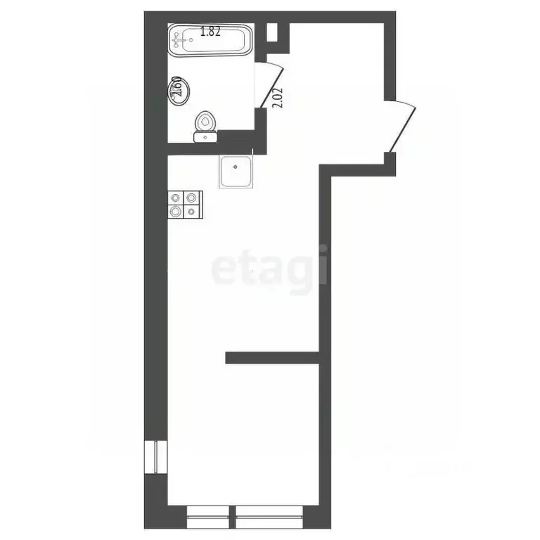 Студия Тюменская область, Тюмень ул. Алматинская, 4 (26.0 м) - Фото 2