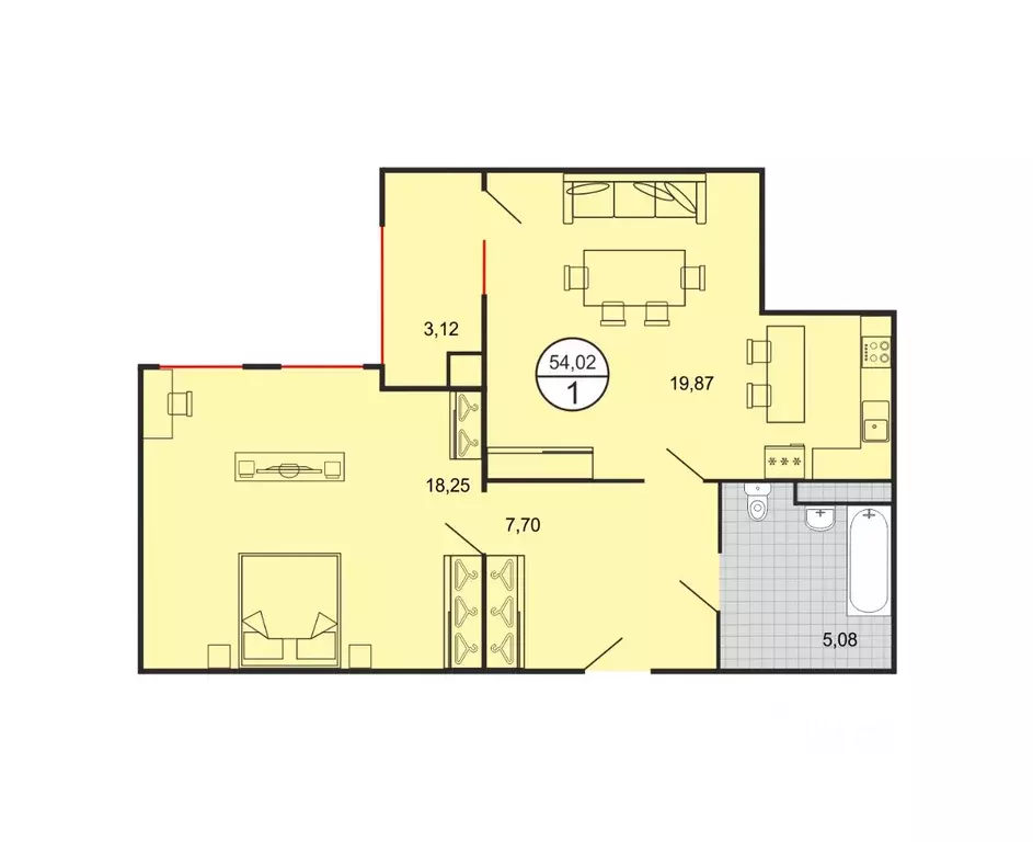 1-к кв. Ставропольский край, Ставрополь № 15 мкр,  (54.02 м) - Фото 1