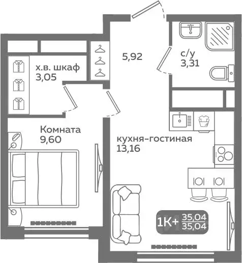 1-к кв. Тюменская область, Тюмень ул. Заполярная, 9/2 (35.04 м) - Фото 0