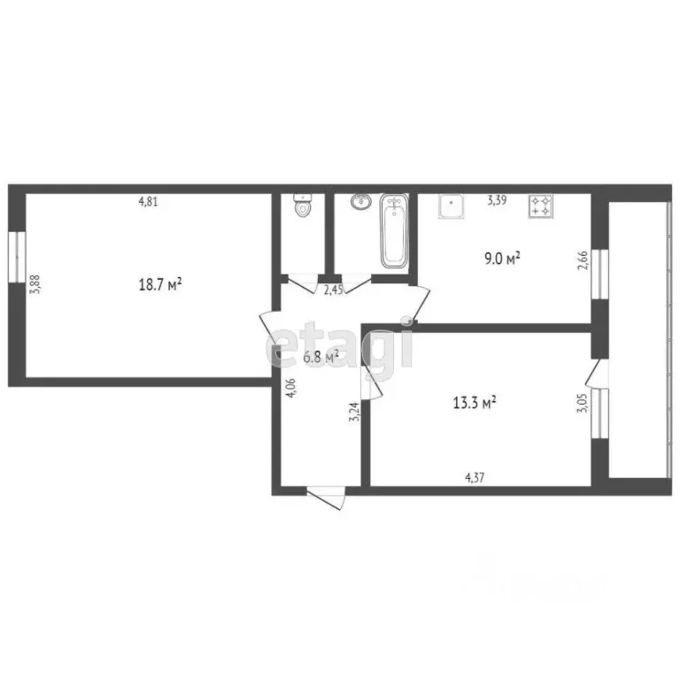 2-к кв. Тюменская область, Тюмень ул. Шишкова, 16/1 (51.8 м) - Фото 1