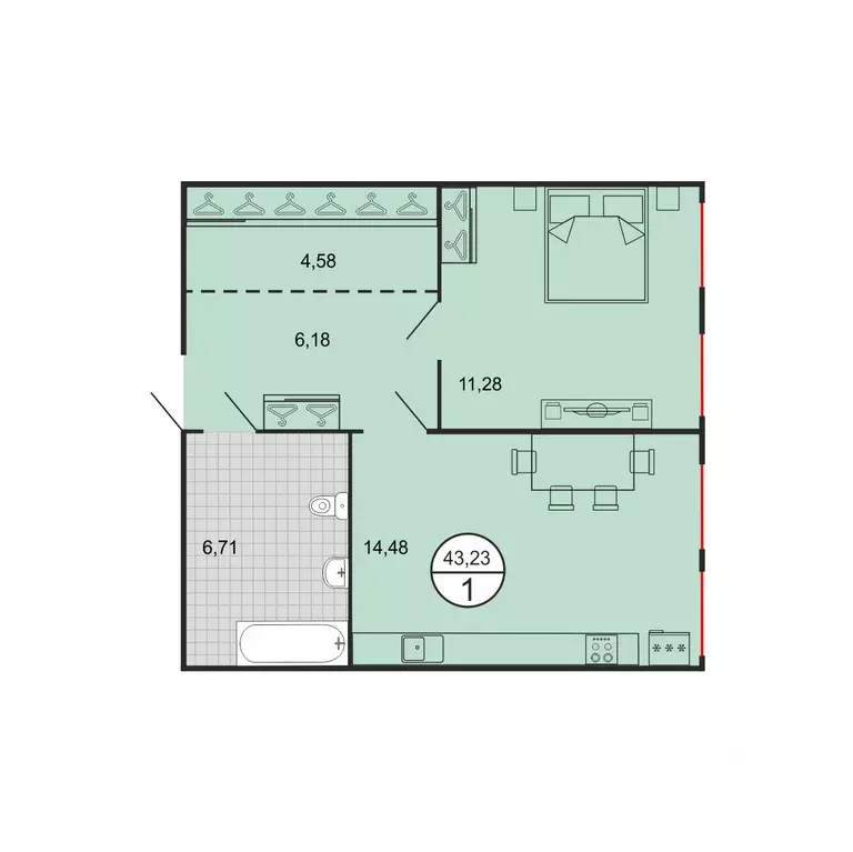 1-к кв. Ставропольский край, Ставрополь № 15 мкр,  (43.23 м) - Фото 1